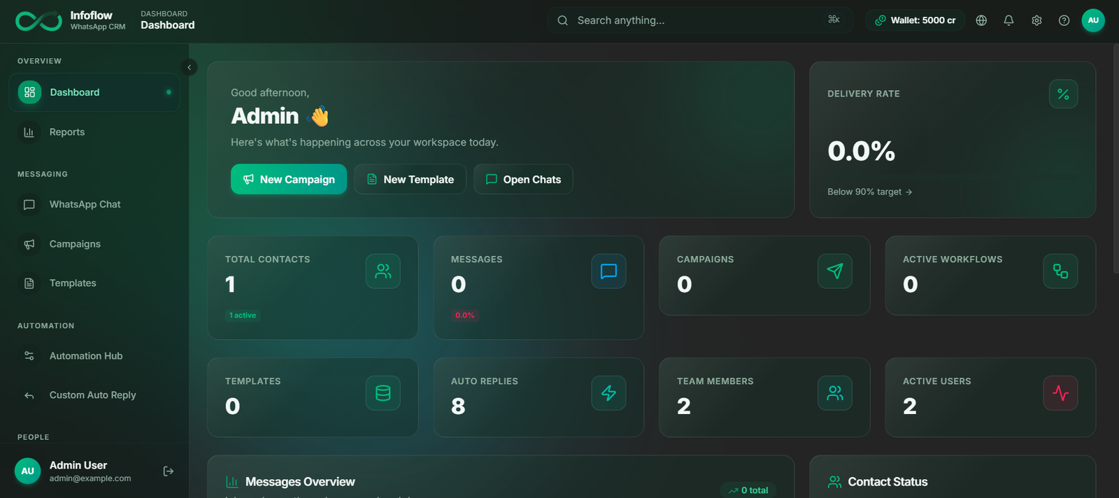 Infoflow dashboard — campaign analytics, message delivery and team overview